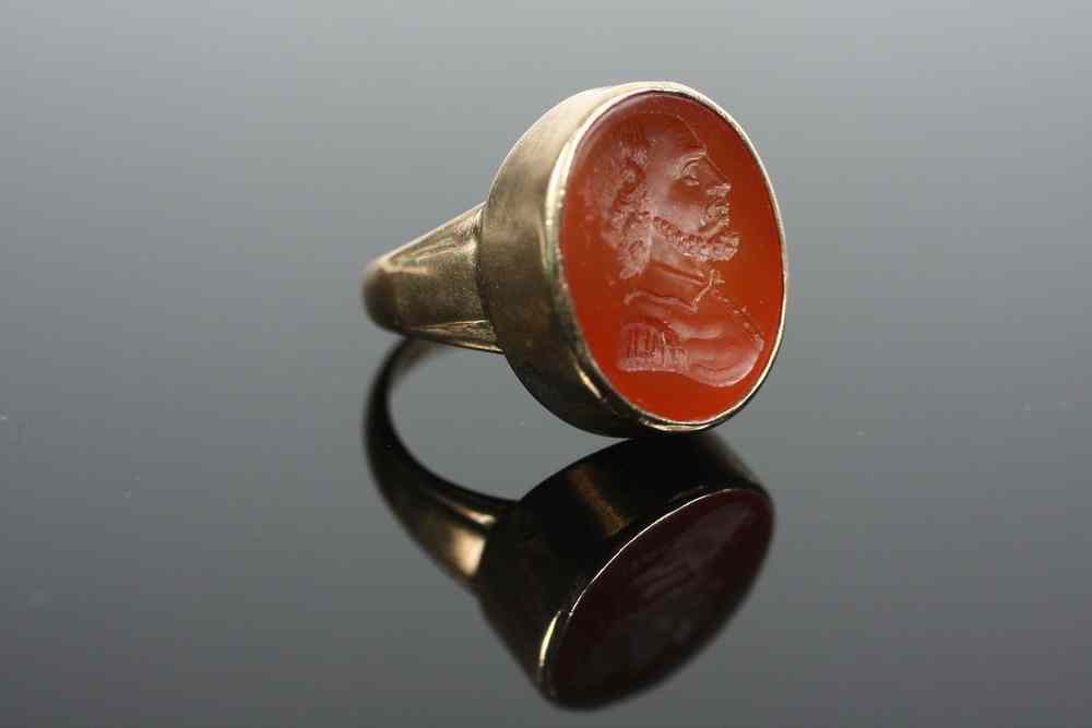 Appraisal: RING - Carnelian Intaglio and K Gentleman's Gold Ring with