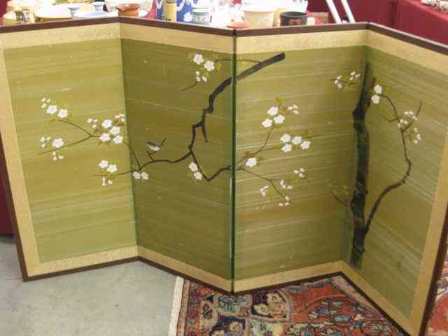 Appraisal: Oriental Handpainted Screen bird and floral '' tall '' wide