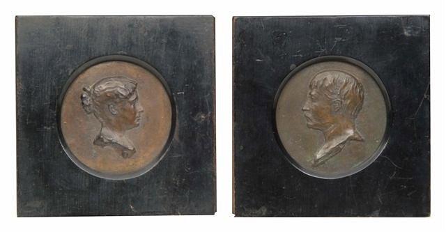 Appraisal: A PAIR OF BRONZE PORTRAIT SILHOUETTE MEDALLIONS of a man