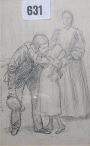 Appraisal: English school Family scene Pencil sketch cm x cm