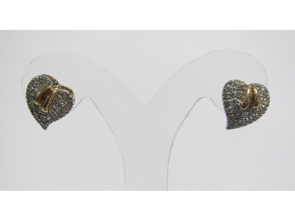 Appraisal: Pair of ct gold diamond set heart shaped stud earrings