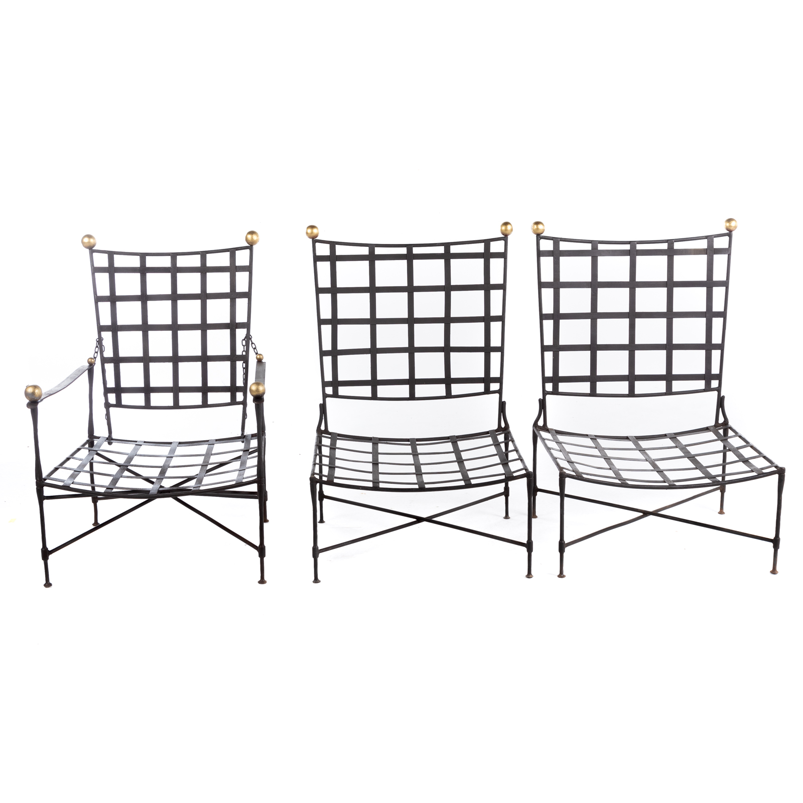 Appraisal: THREE MARIO PAPPERZINI FOR SALTERINI WOVEN IRON CHAIRS Three wrought