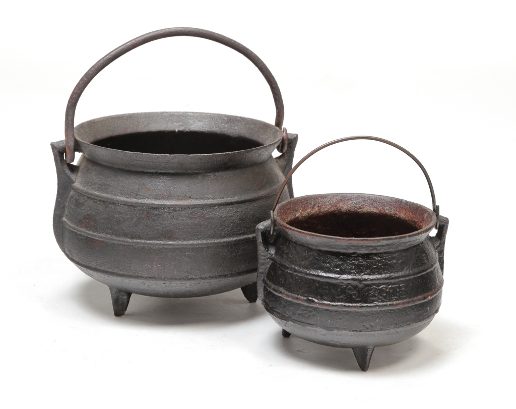 Appraisal: TWO AMERICAN CAST IRON CAULDRONS Late th century Two cauldrons