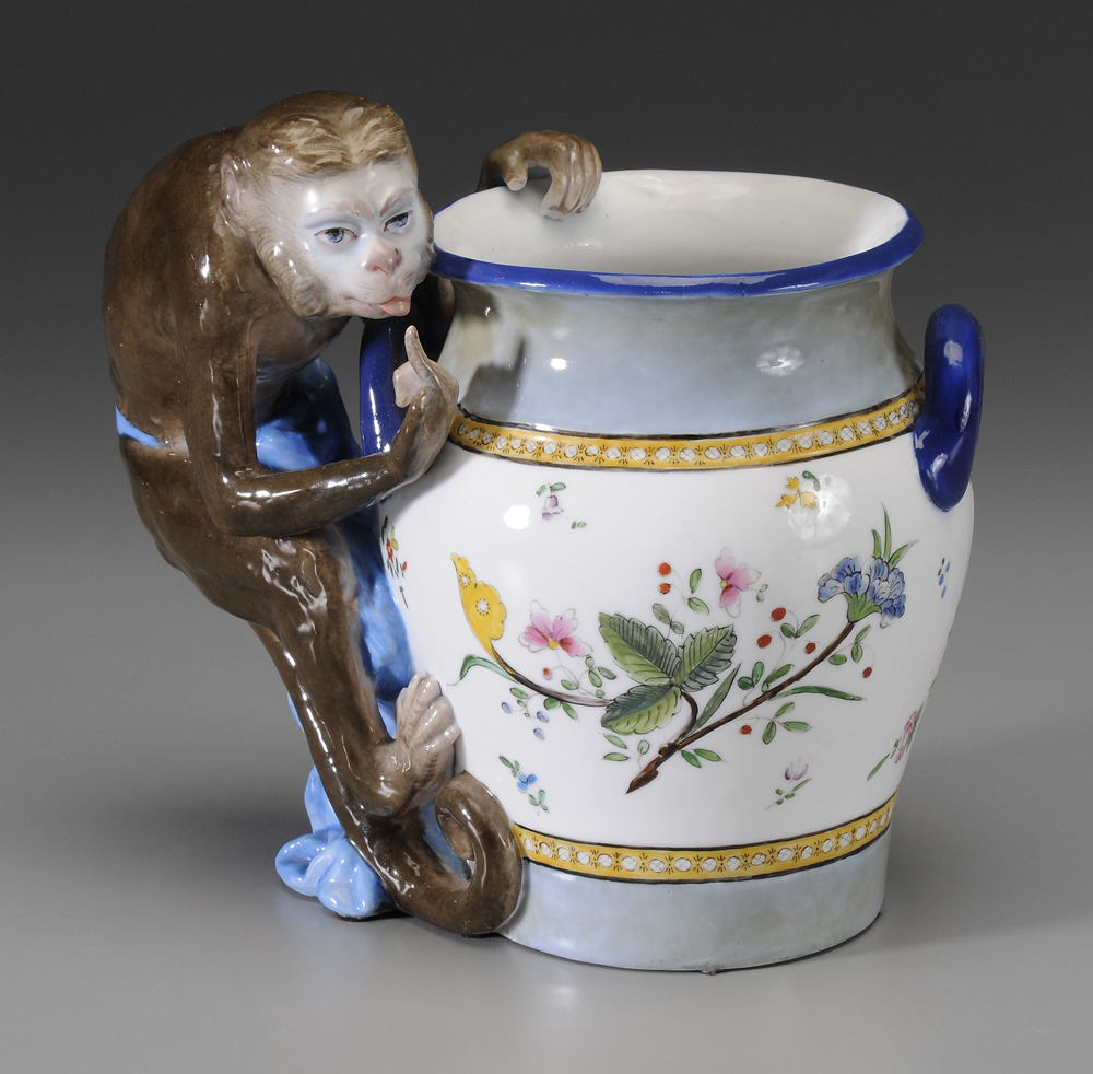 Appraisal: Meissen Monkey Vase German th century hand-painted floral decoration on