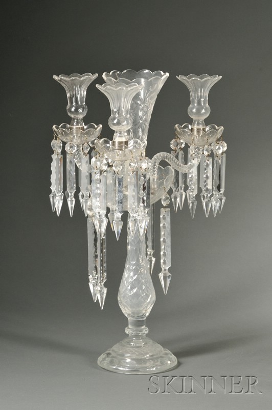 Appraisal: Pair of British Colorless Cut and Molded Glass Three Light