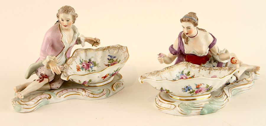 Appraisal: PAIR HAND PAINTED DRESDEN PORCELAIN FIGURES A pair of hand