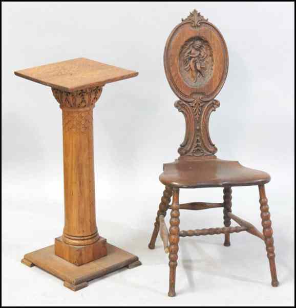 Appraisal: CARVED OAK SIDE CHAIR Together with a carved oak pedestal