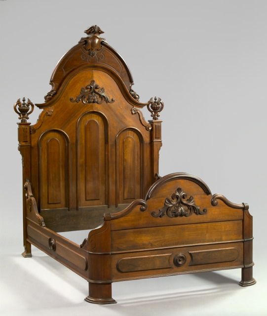 Appraisal: Transitional American Rococo into Renaissance Revival Walnut High-Back Bed third