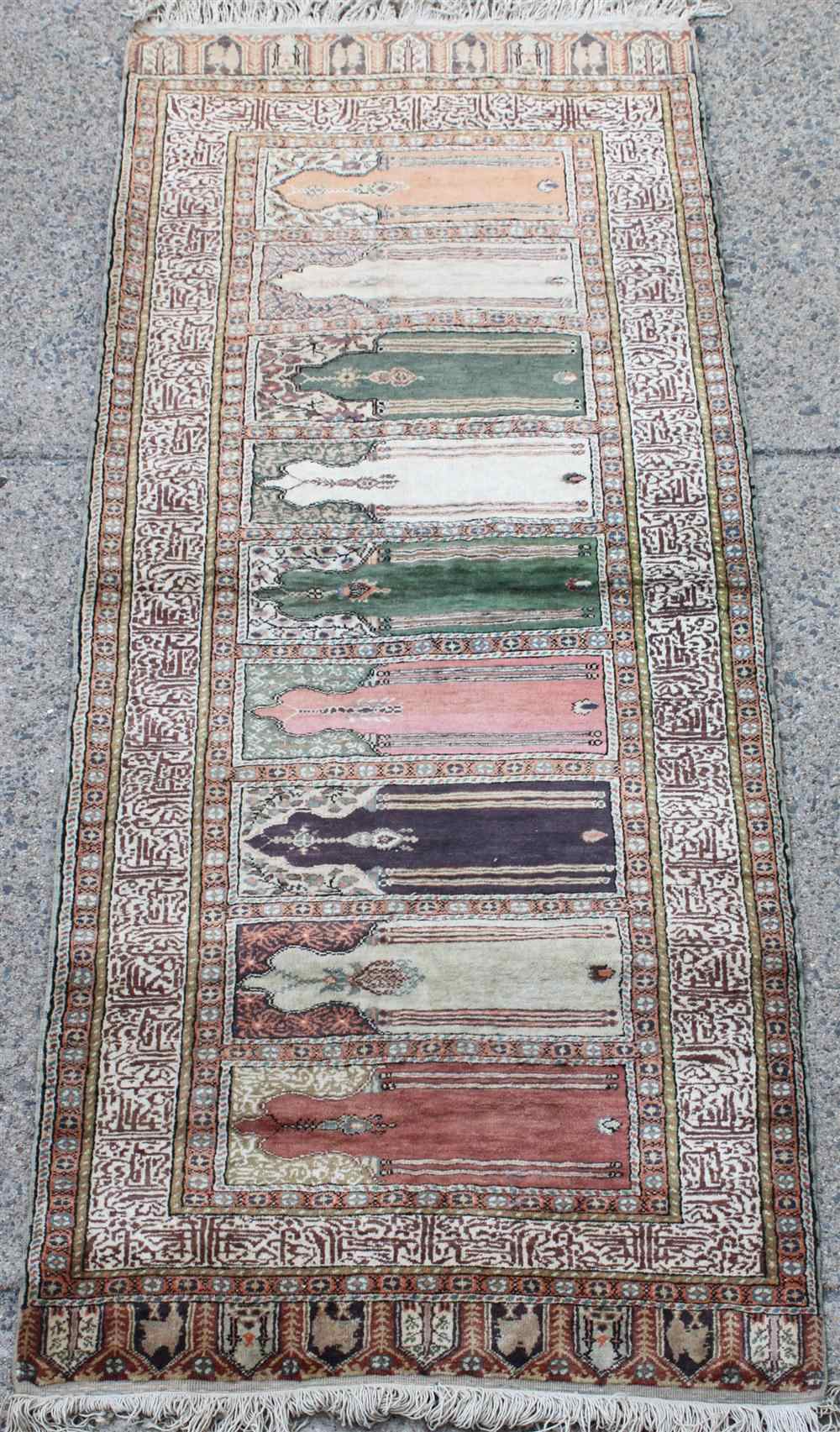 Appraisal: TURKISH KAYSERI SILK SAPH PRAYER RUNNER hand knotted silk on