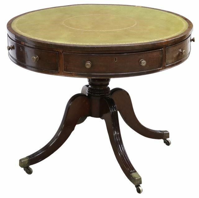 Appraisal: English Regency period mahogany drum-top rent table early th c