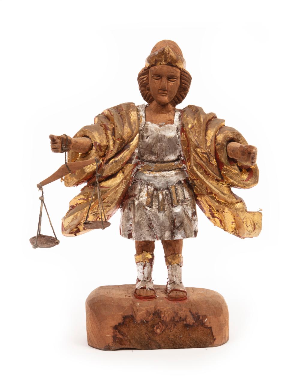 Appraisal: Continental Silvered and Giltwood Figure holding scales of justice h