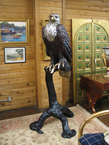 Appraisal: LARGE BRONZE WILDLIFE SCULPTURE an American bald eagle perched on