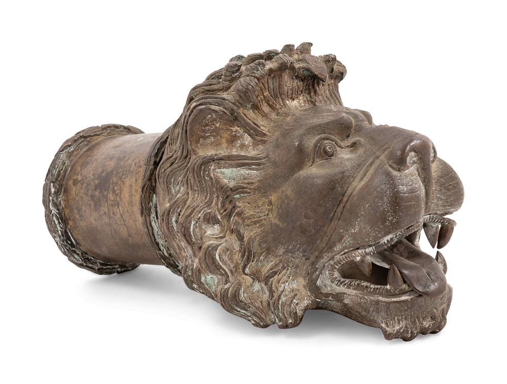 Appraisal: A Continental Bronze Lion Head Spout A Continental Bronze Lion