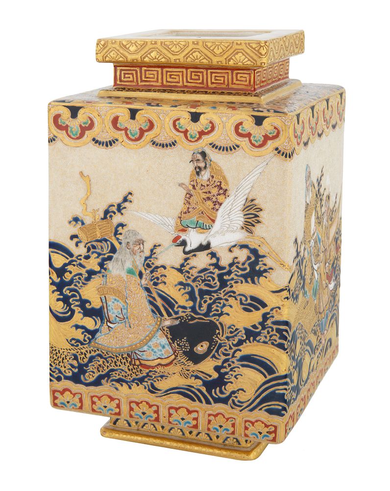 Appraisal: SATSUMA JAPANESE SQUARE PORCELAIN VASE CIRCA - SATSUMA JAPANESE SQUARE