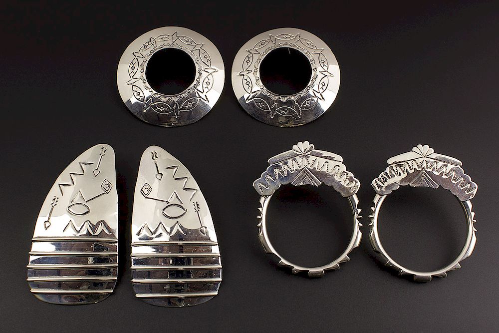 Appraisal: X Sterling Silver Navajo Earrings Three pairs of Large Stamped