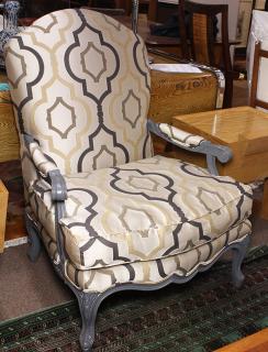 Appraisal: Moderne arm chair Moderne arm chair in taupe silk upholstery