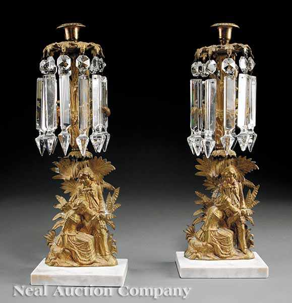 Appraisal: A Pair of American Gilt Brass Single Light Girandoles mid-