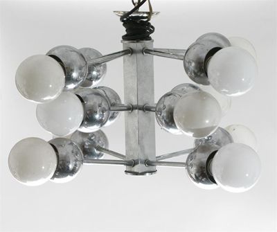 Appraisal: A chrome ceiling light twelve branch form with white glass