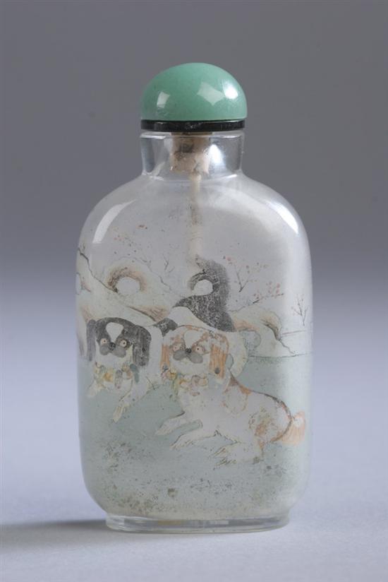 Appraisal: CHINESE INTERIOR PAINTED GLASS SNUFF BOTTLE Painted to depict puppies