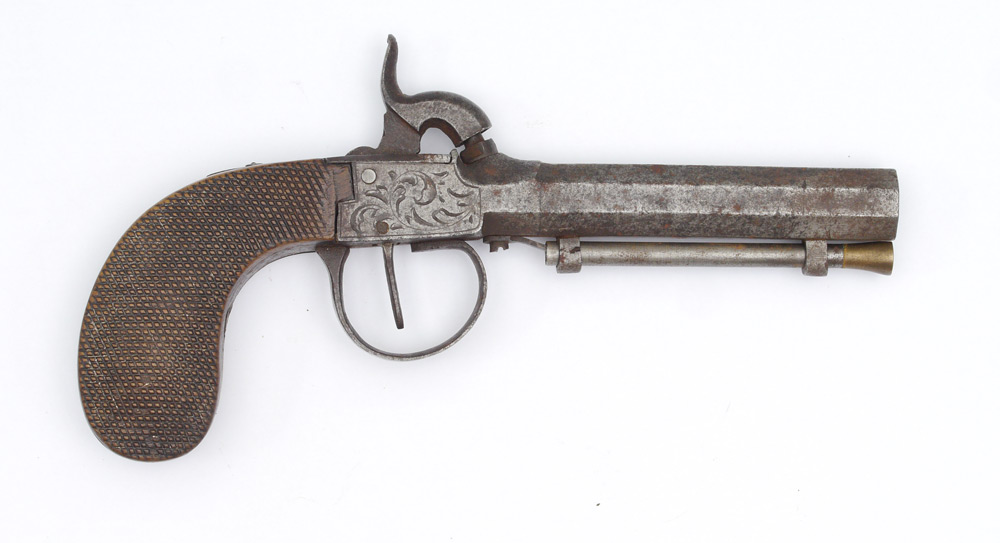 Appraisal: BELGIAN SINGLE SHOT PERCUSSION PISTOL Mid- th century '' octagon