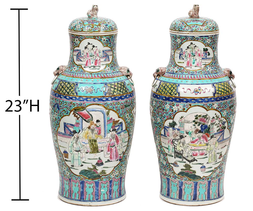 Appraisal: Pr Large Chinese Export Famille Rose Lidded Urns Pair of