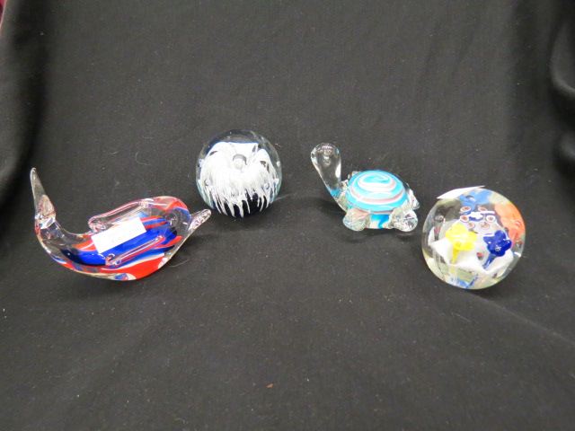 Appraisal: Art Glass Paperweights figural turtle porpoise florals excellent