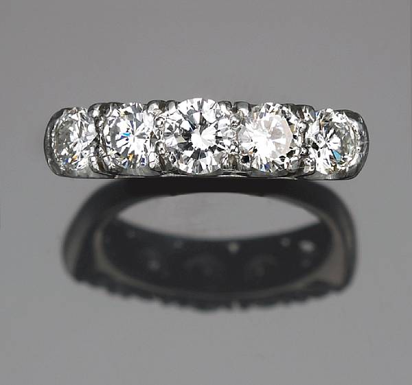 Appraisal: A diamond five stone ring estimated total diamond weight carats