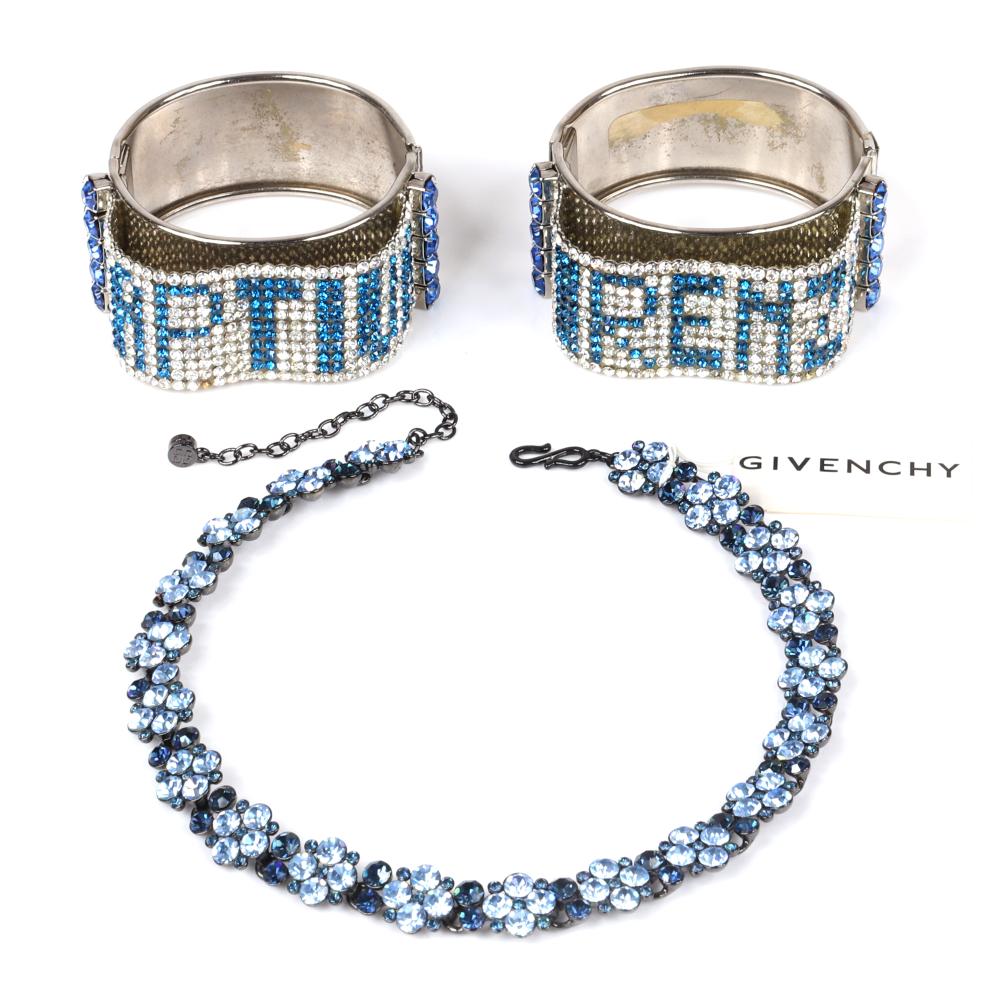 Appraisal: GIVENCHY BLUE RHINESTONE COLLAR NECKLACE WITH TWO FESTIVE ITALY DEMARIA