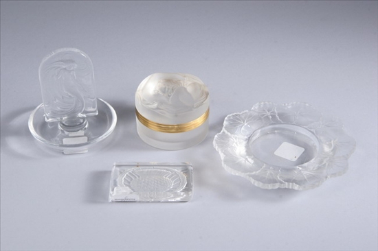 Appraisal: FOUR PIECES LALIQUE Daphne box Na ade ashtray thistle paper