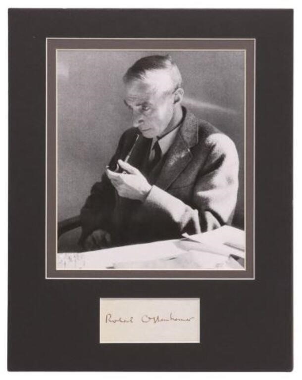 Appraisal: Framed photo and autograph of Dr Robert Oppenheimer Julius Robert