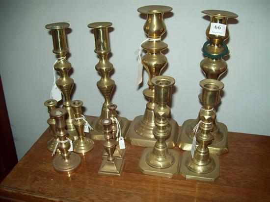 Appraisal: A COLLECTION OF TEN ASSORTED BRASS CANDLE STICKS