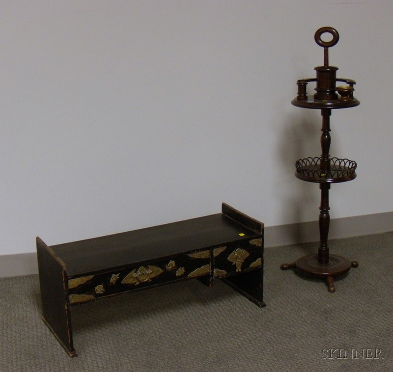 Appraisal: Beechwood Smoking Stand and an Asian Brass-mounted Ebonized Bedside Low