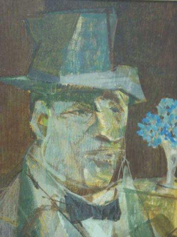 Appraisal: BARNETT William O B Modernist Portrait of Hatted Man Signed