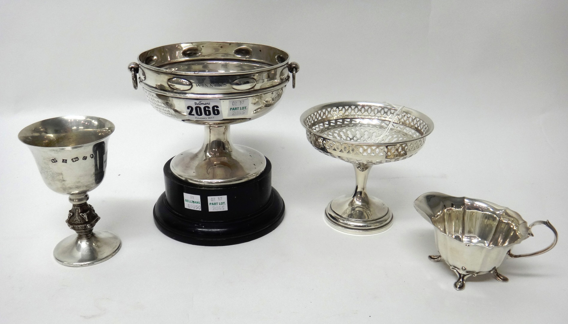 Appraisal: Silver comprising a twin handled trophy cup presentation inscribed with