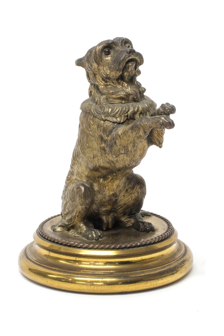 Appraisal: A French gilt bronze novelty inkwell th century modelled and