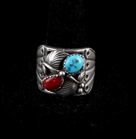 Appraisal: Navajo Sterling Silver Turquoise Coral Ring Featured in this lot