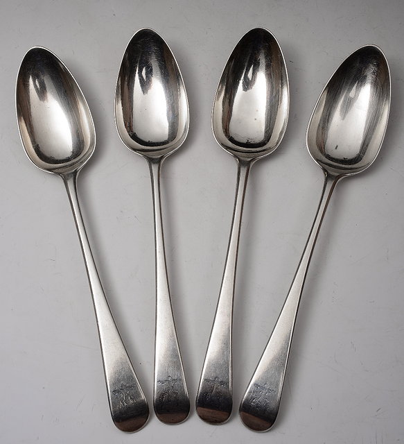 Appraisal: A SET OF FOUR OLD ENGLISH PATTERN SILVER TABLESPOONS London