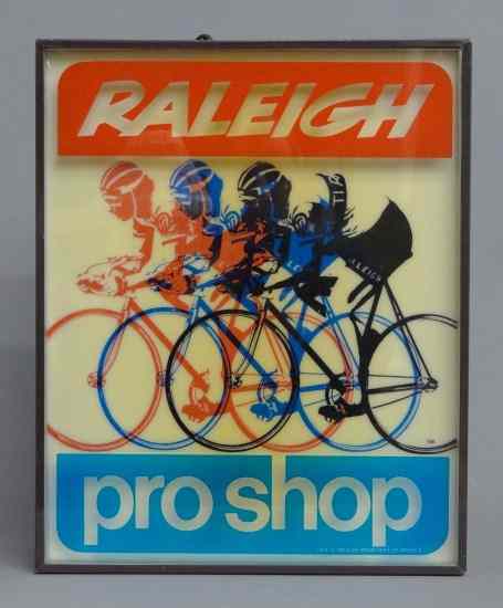 Appraisal: Illuminated dealer sign ''Raleigh'' Light works '' x '' Good