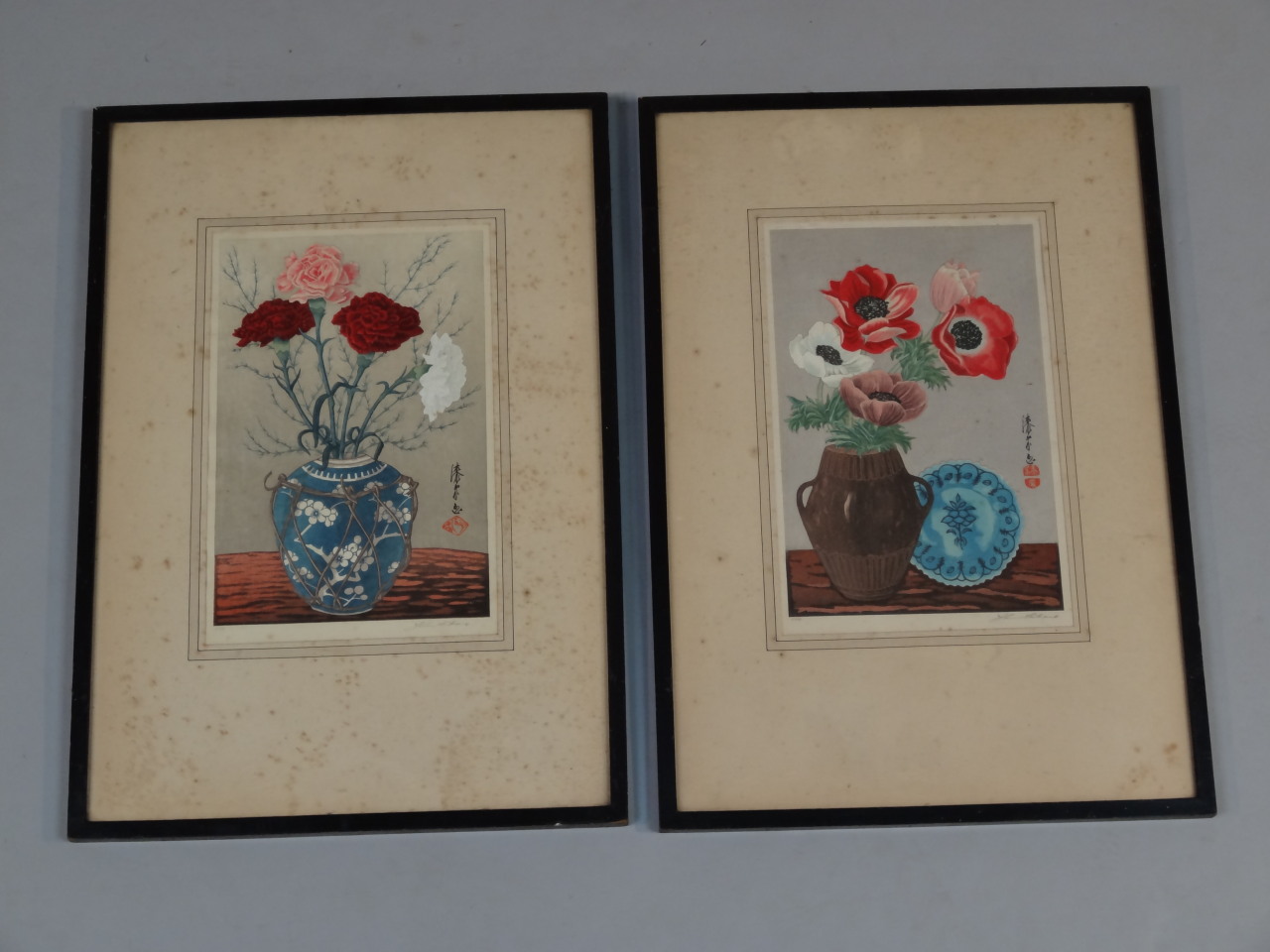 Appraisal: thC oriental School Still life and another hand touched block