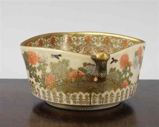 Appraisal: A Japanese Satsuma pottery square bowl Meiji period - the