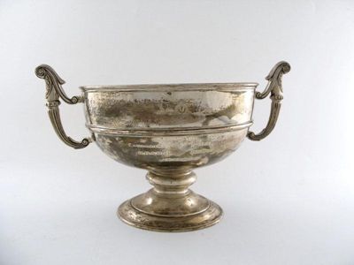 Appraisal: An Edwardian silver presentation two-handled rose bowl circular form leaf