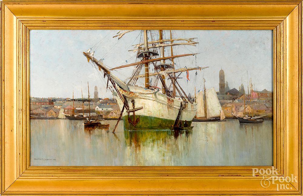 Appraisal: Carlton Chapman American - harbor scene Exclusive on Bidsquare Carlton