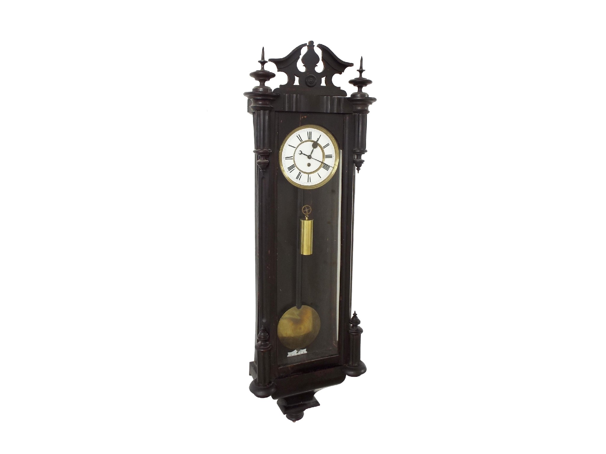 Appraisal: Ebonised single weight Vienna regulator wall clock the white dial