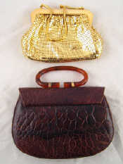 Appraisal: A gold plated mesh evening bag together with a leather