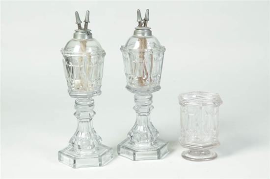 Appraisal: PAIR OF LAMPS AND A SPILL HOLDER American mid- th