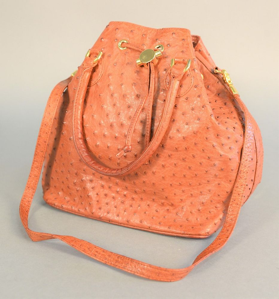 Appraisal: Large Giorgio's of Palm Beach Ostrich bag tan drawstring top