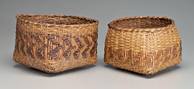 Appraisal: Two Cherokee river cane baskets both loosely woven square-to-round one