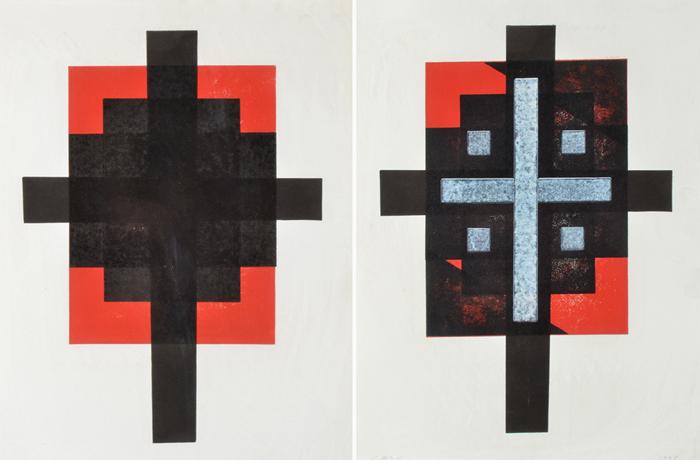 Appraisal: STEPHEN MCCARTHY BORN Pair of Abstract Works oil on paper