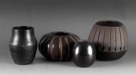 Appraisal: Three Santa Clara blackware bowls and a North Carolina blackware