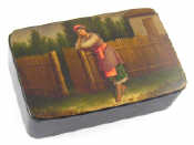 Appraisal: A Russian lacquer box the hinged lid with peasant girl